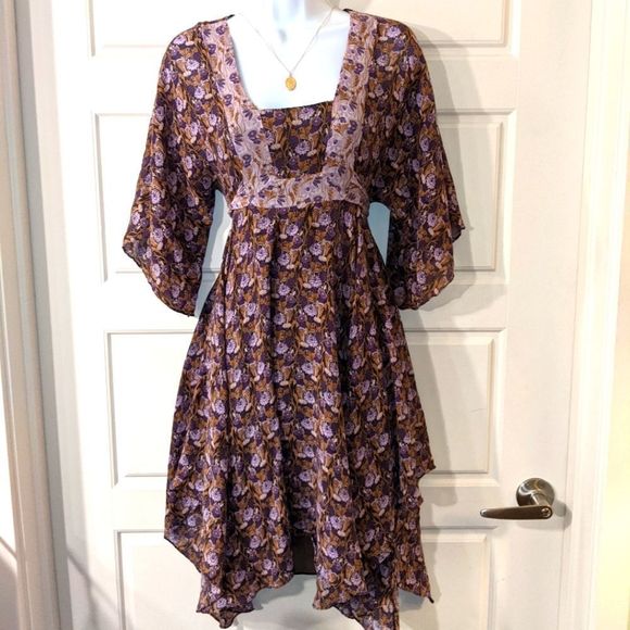 Michael Kors Floral Asymmetrical Square Neck Flowy Sleeve dress - Picture 1 of 3